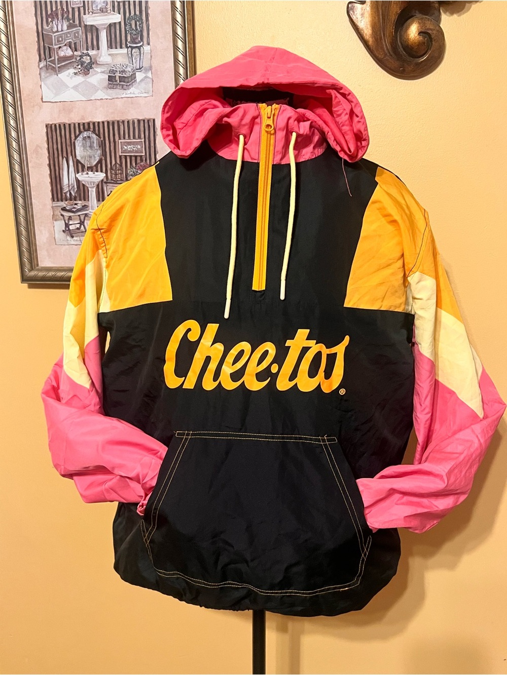 Cheetos Color block Varsity Windbreaker Jacket - Black, Pink & Yellow size